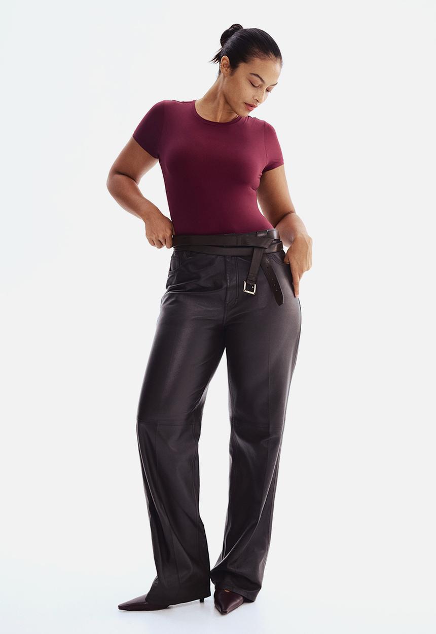 H&M - Short-sleeved microfibre body -  burgundy