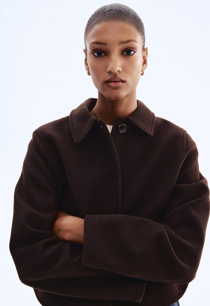 Collared jacket - dark brown - 1289747002
