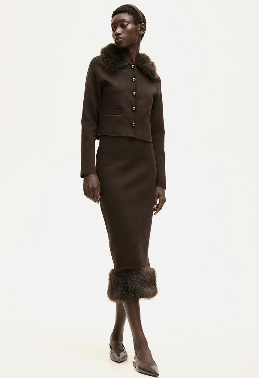 H&M - Fine-knit collared cardigan - dark brown