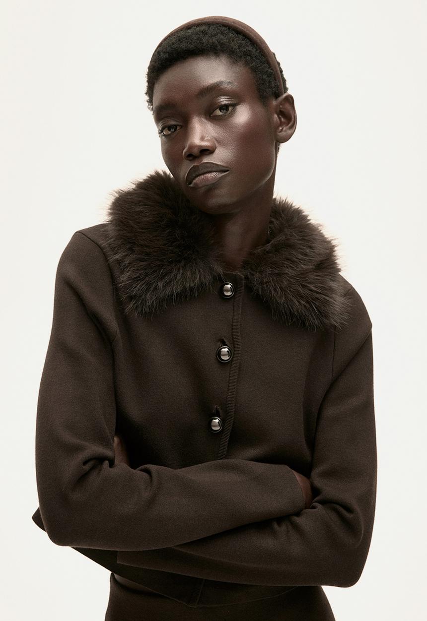 H&M - Fine-knit collared cardigan - dark brown