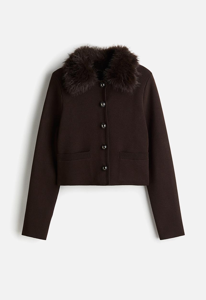 H&M - Fine-knit collared cardigan - dark brown