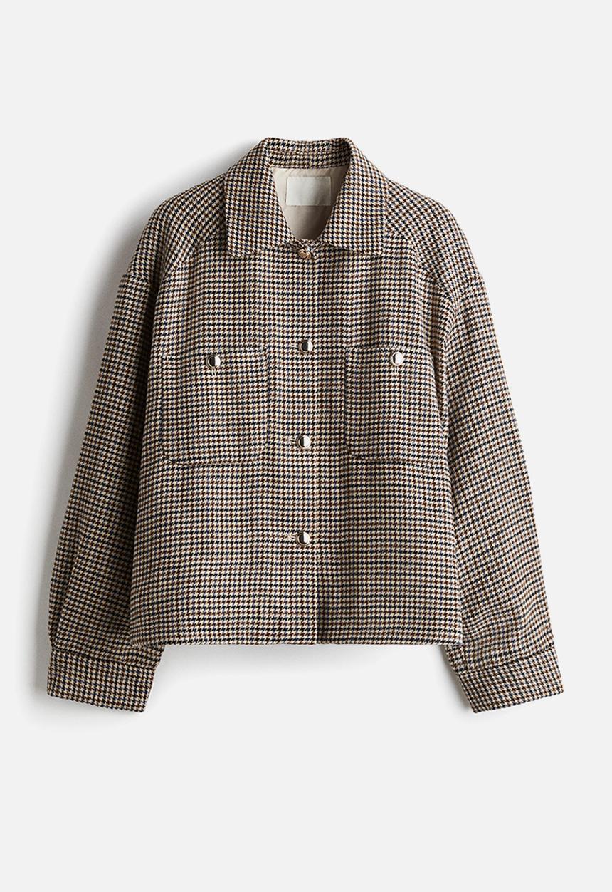 H&M - Oversized jacket - light beige dogtooth pattern