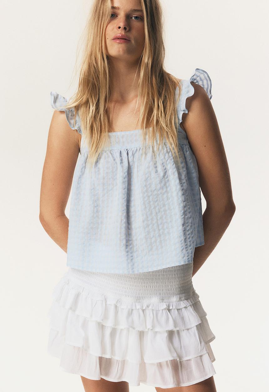 H&M - Cotton seersucker top - light blue checked
