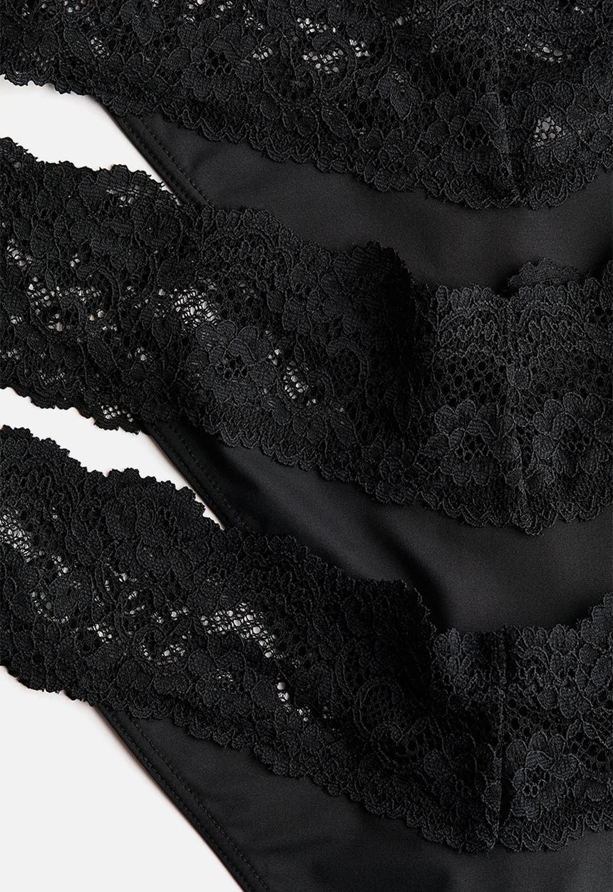H&M - 3-Pack microfibre and lace thong briefs - black