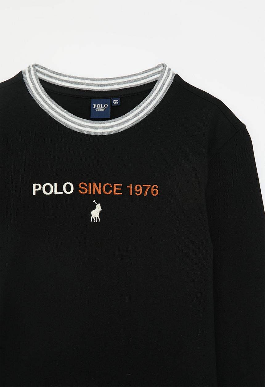 POLO - BOYS KYLE EMBROIDERED PIQUE LS TEE - BLACK
