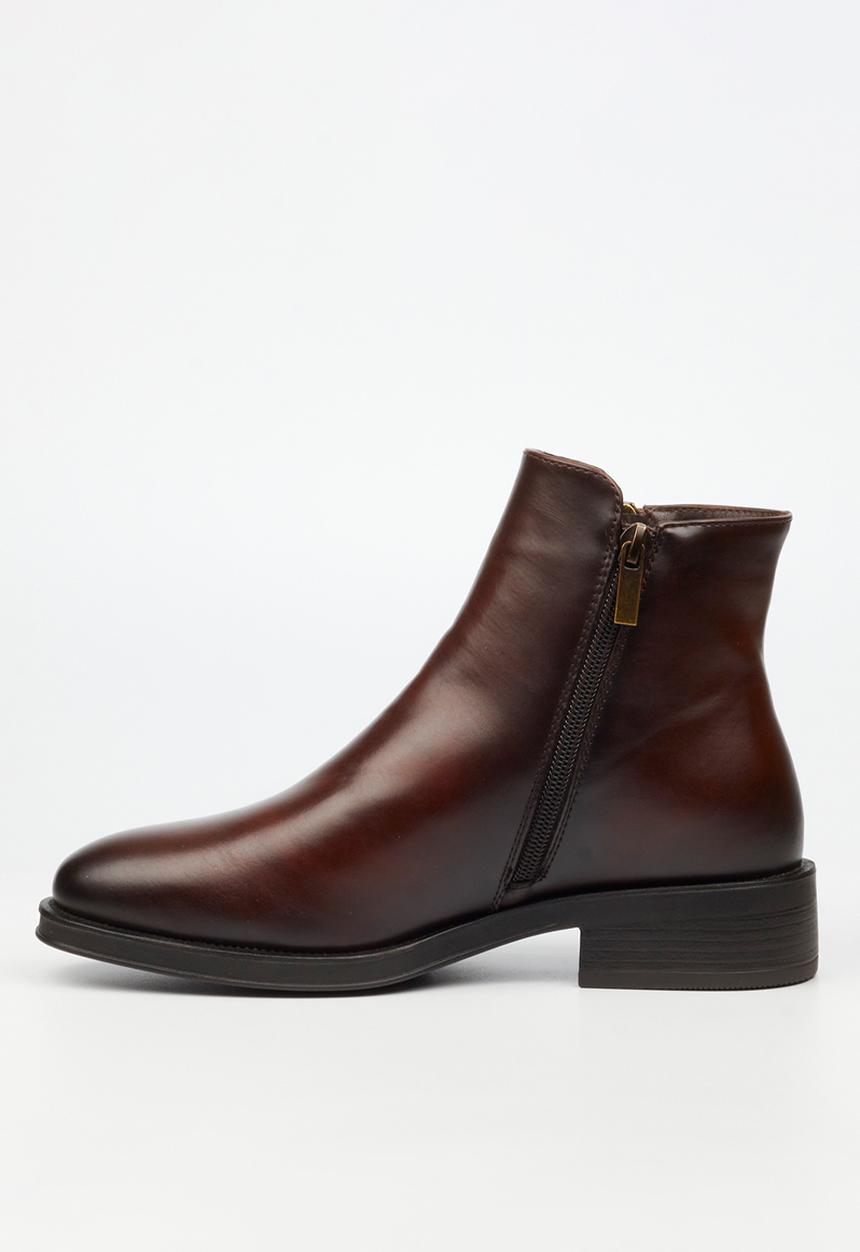 Miss Black - Deer 1 side zip ankle boot - chocolate
