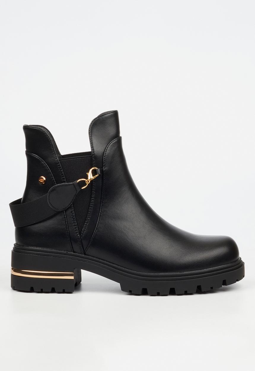 Miss Black - Vadar 5 back strap chunky ankle boot - black
