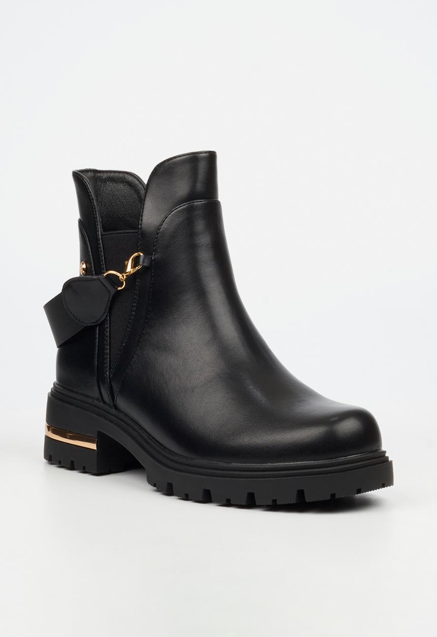 Miss Black - Vadar 5 back strap chunky ankle boot - black