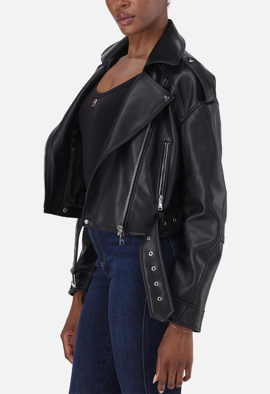 Ladies laura vegan leather biker jacket - black