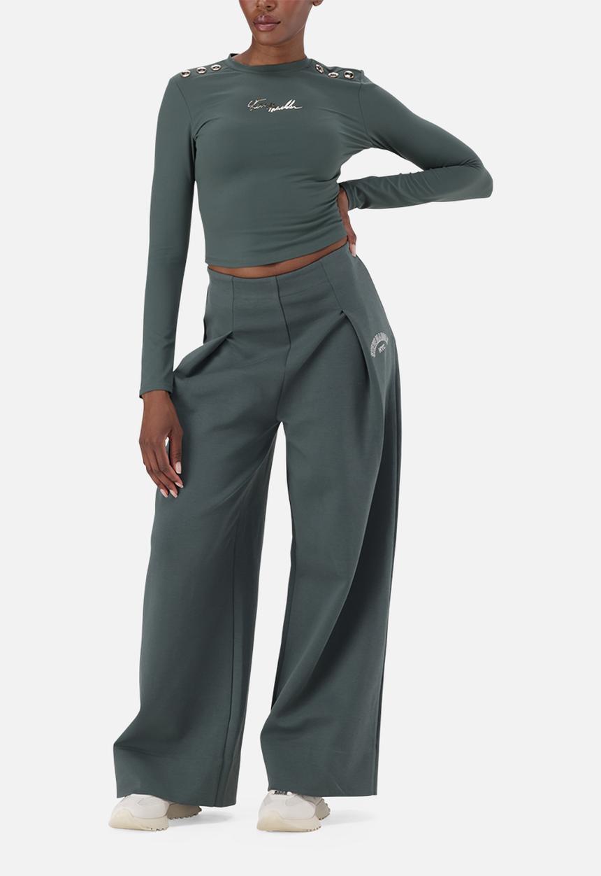 Steve Madden - Ladies riley long sleeve top with poppers  - dark sage