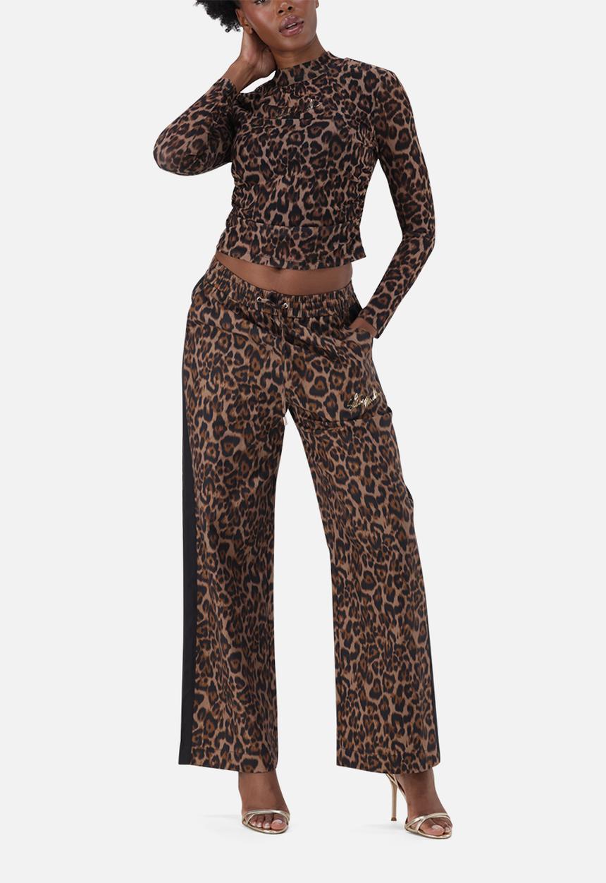 Steve Madden - Ladies alora leopard print mesh top - brown/chocolate