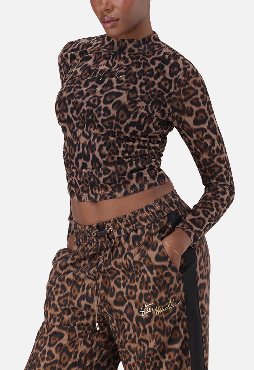 Steve Madden - Ladies alora leopard print mesh top - brown/chocolate