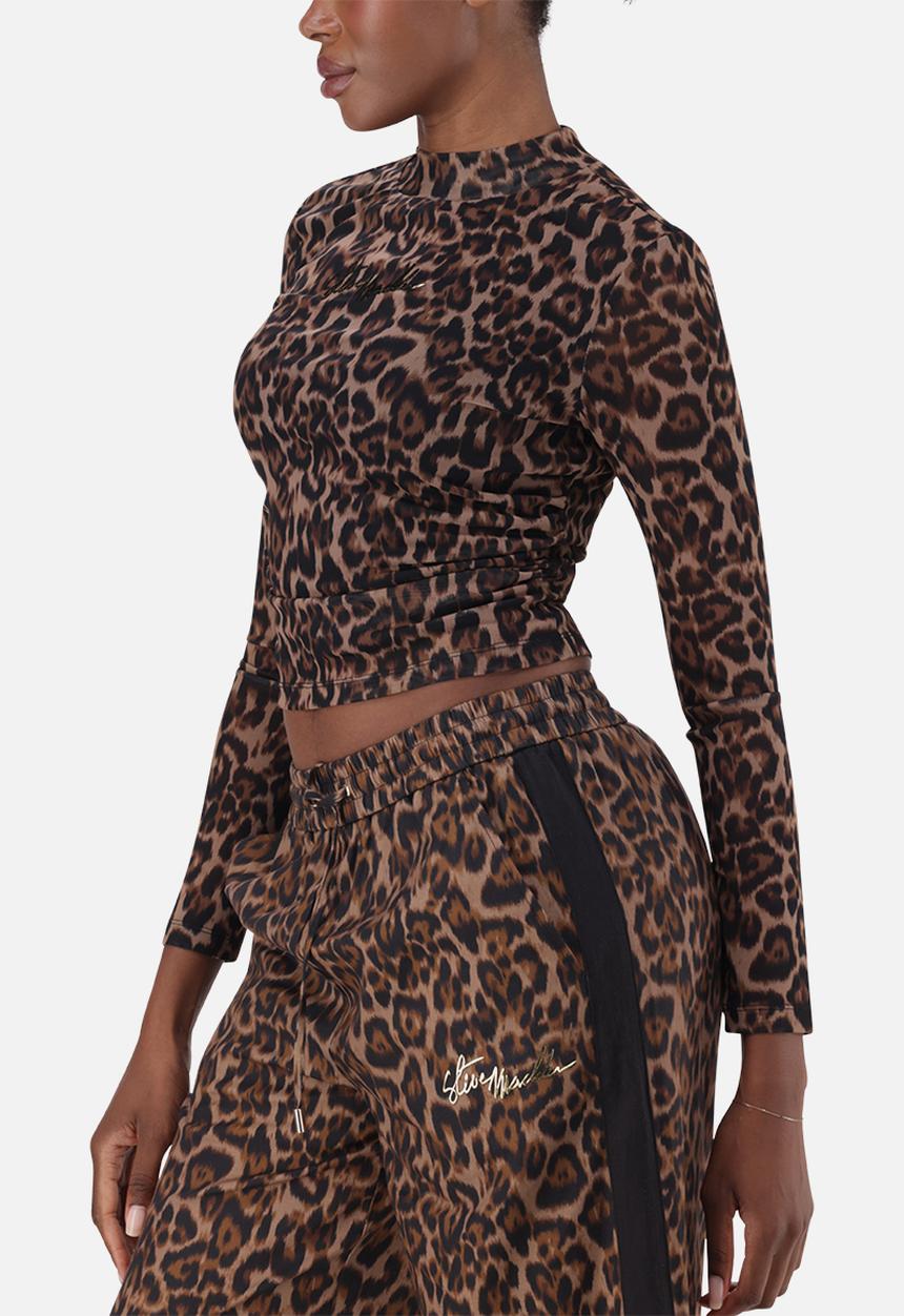 Steve Madden - Ladies alora leopard print mesh top - brown/chocolate