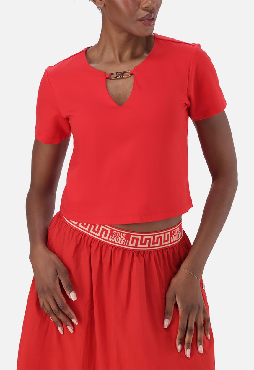 Steve Madden - Ladies hailey top with logo trim - red
