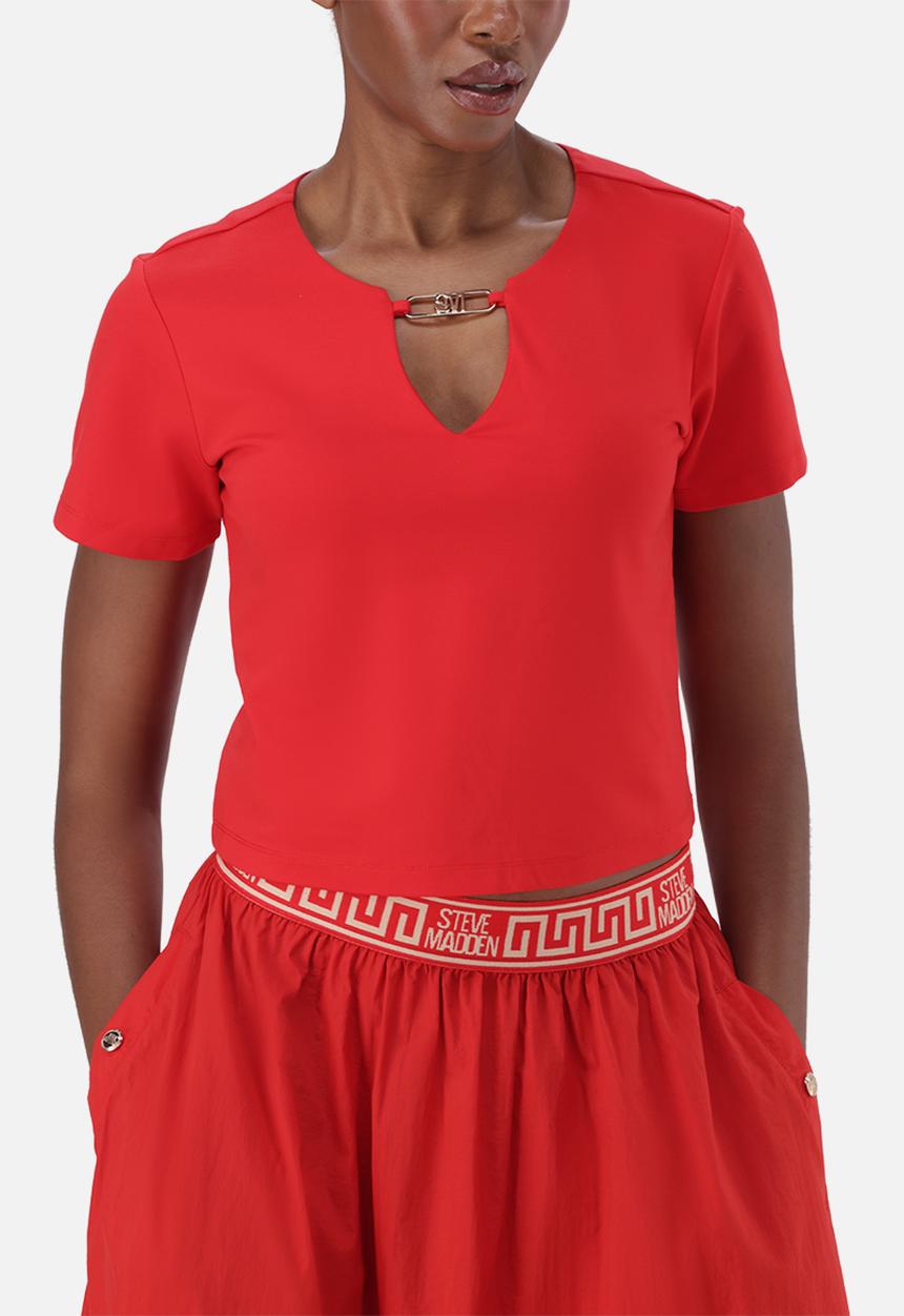 Steve Madden - Ladies hailey top with logo trim - red