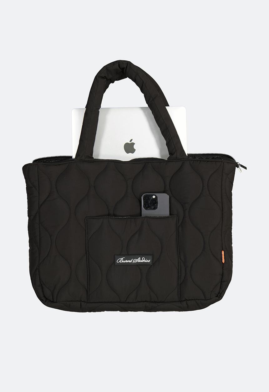 Burnt  - Quilted Tote Bag - Black