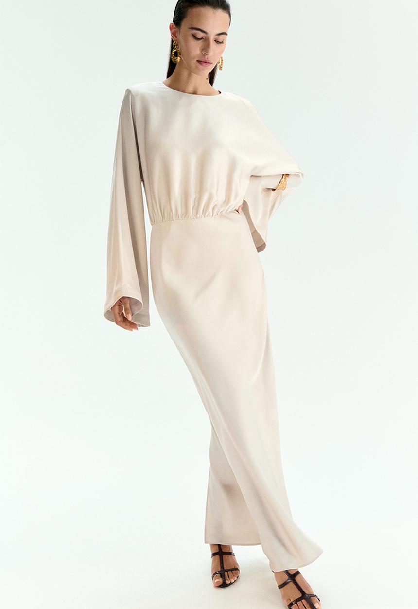 H&M - Shoulder-pad satin dress - light beige