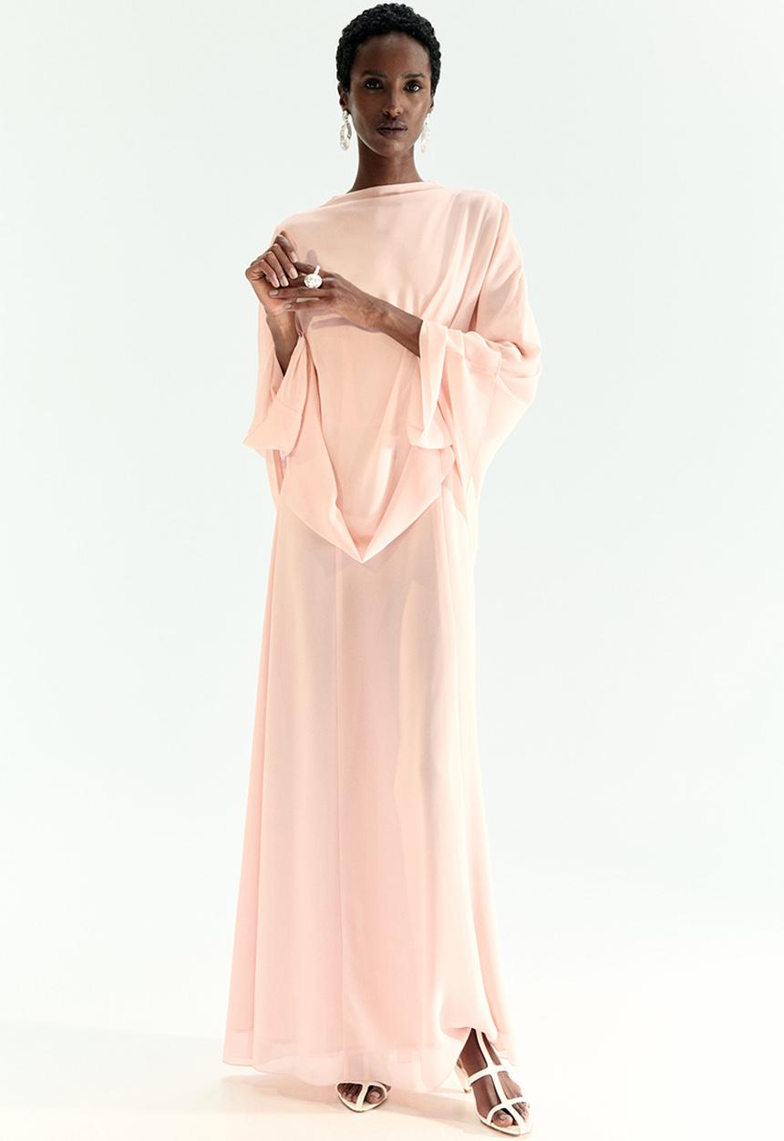 h&m powder pink dress Ladies - Powder Pink Tie-Detail Chiffon Dress - Size: M