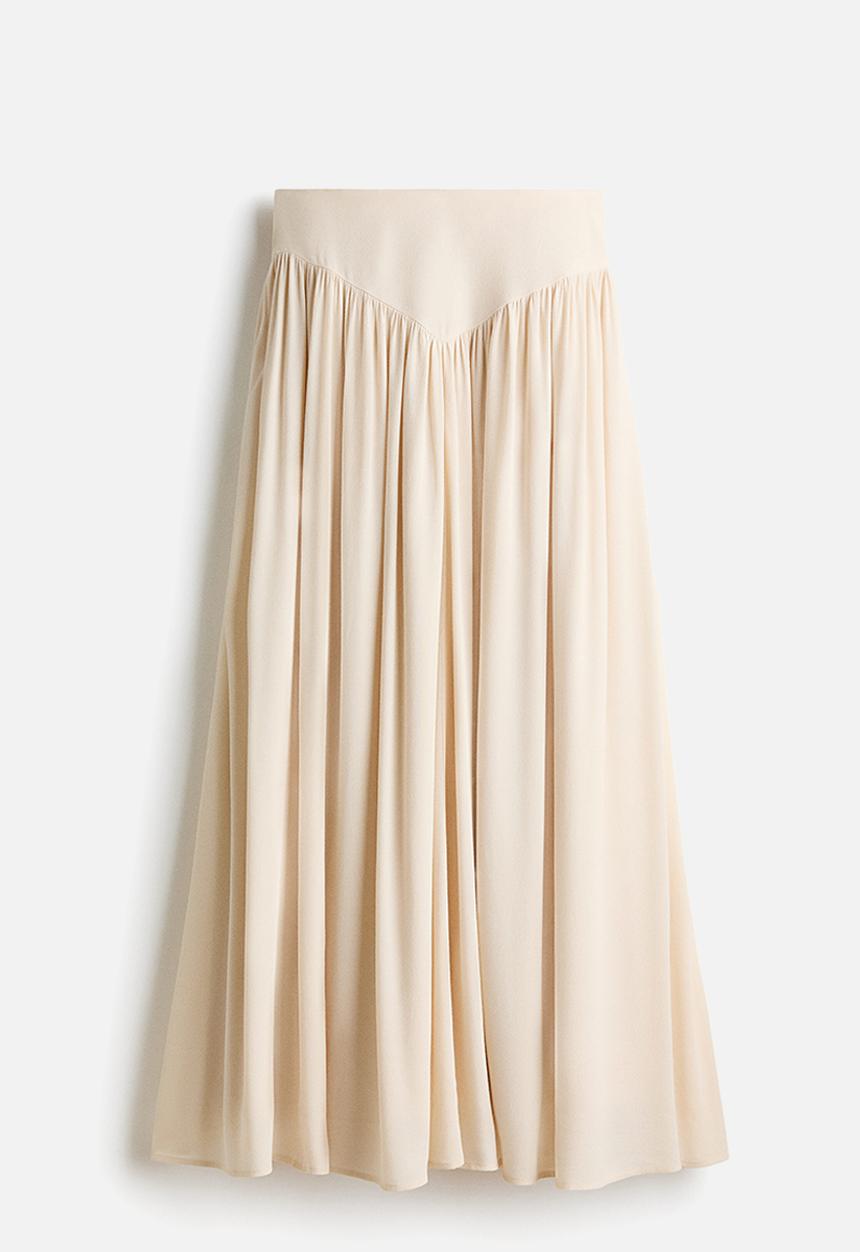H&M - Long viscose skirt - light beige