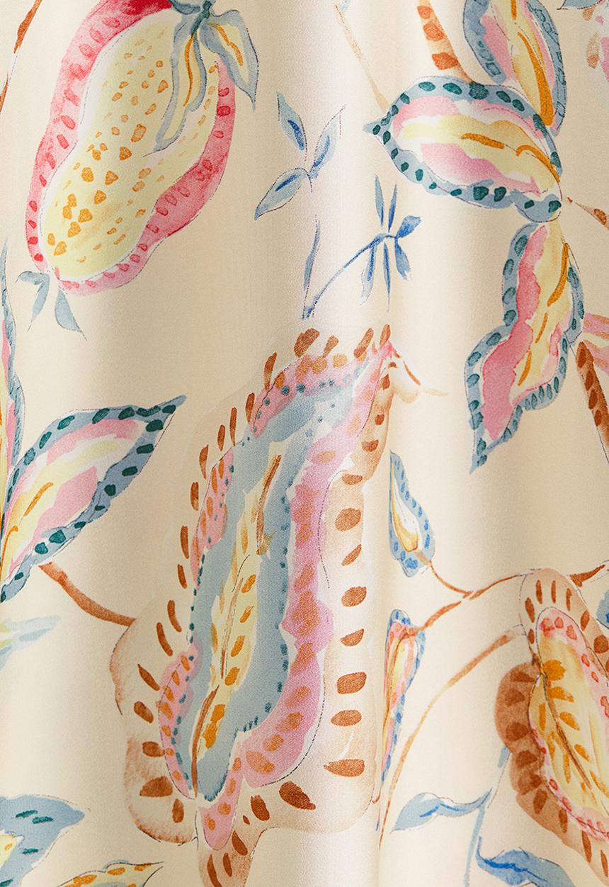 H&M - Satin kaftan dress - Light beige/floral