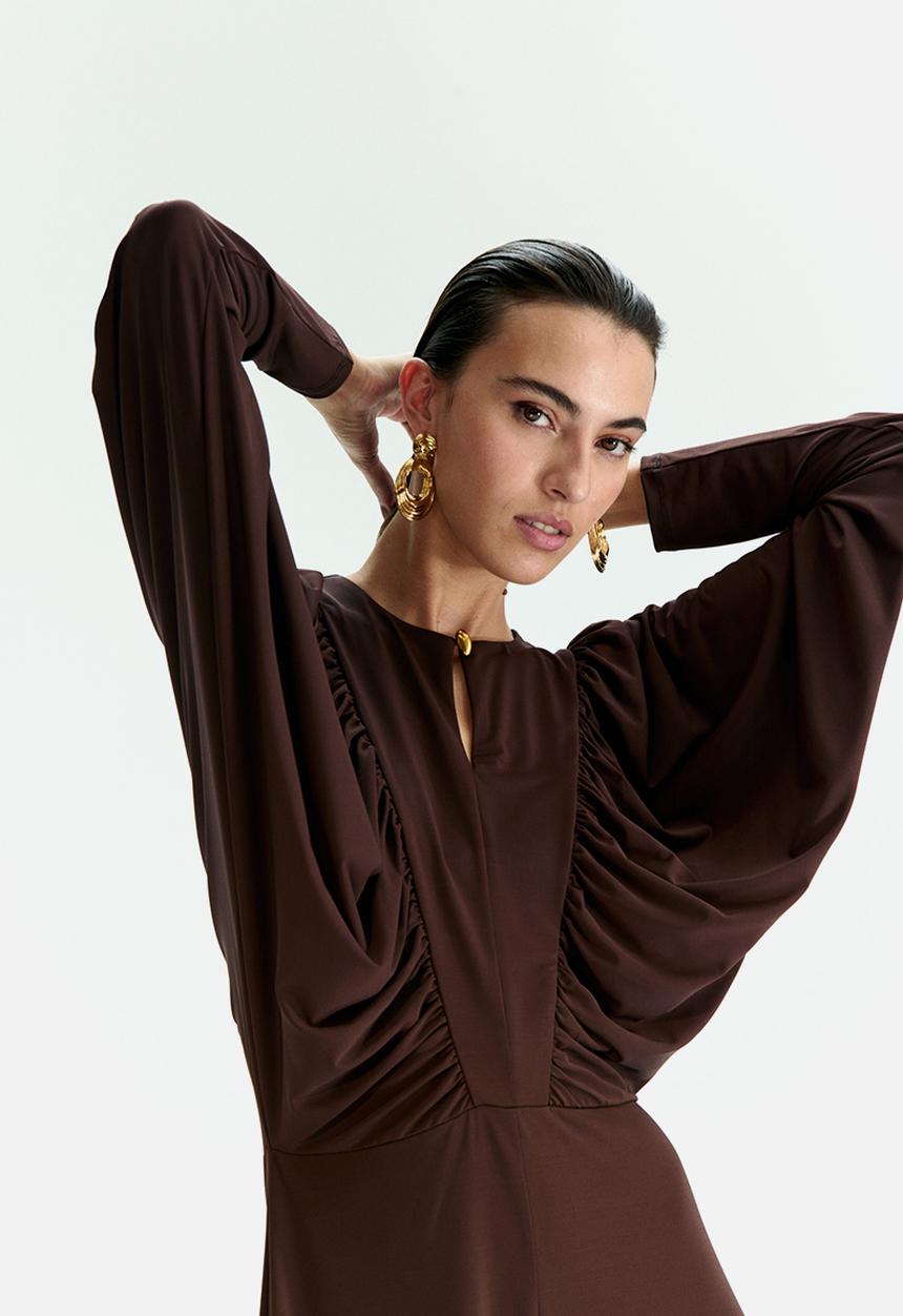 H&M - Gathered jersey dress - dark brown 
