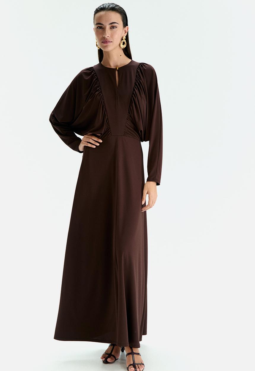 H&M - Gathered jersey dress - dark brown 