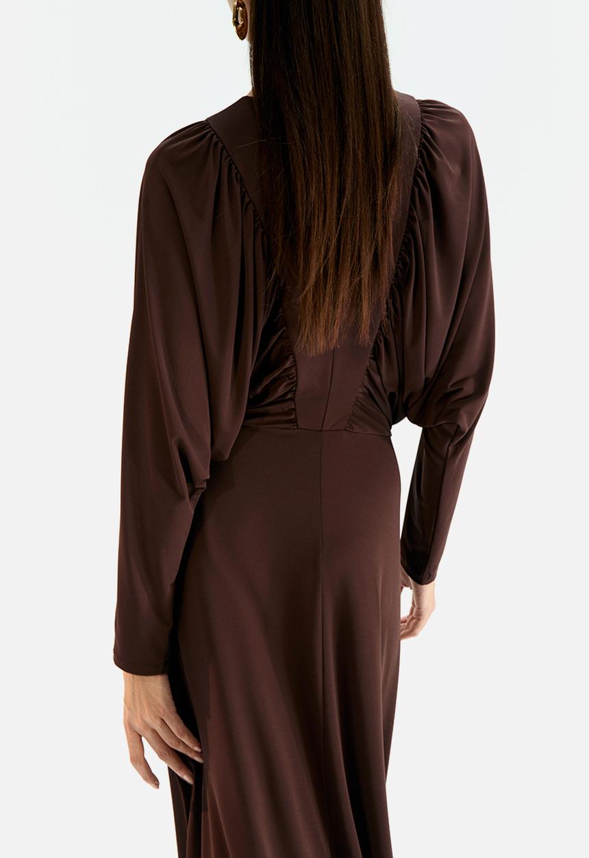 H&M - Gathered jersey dress - dark brown 