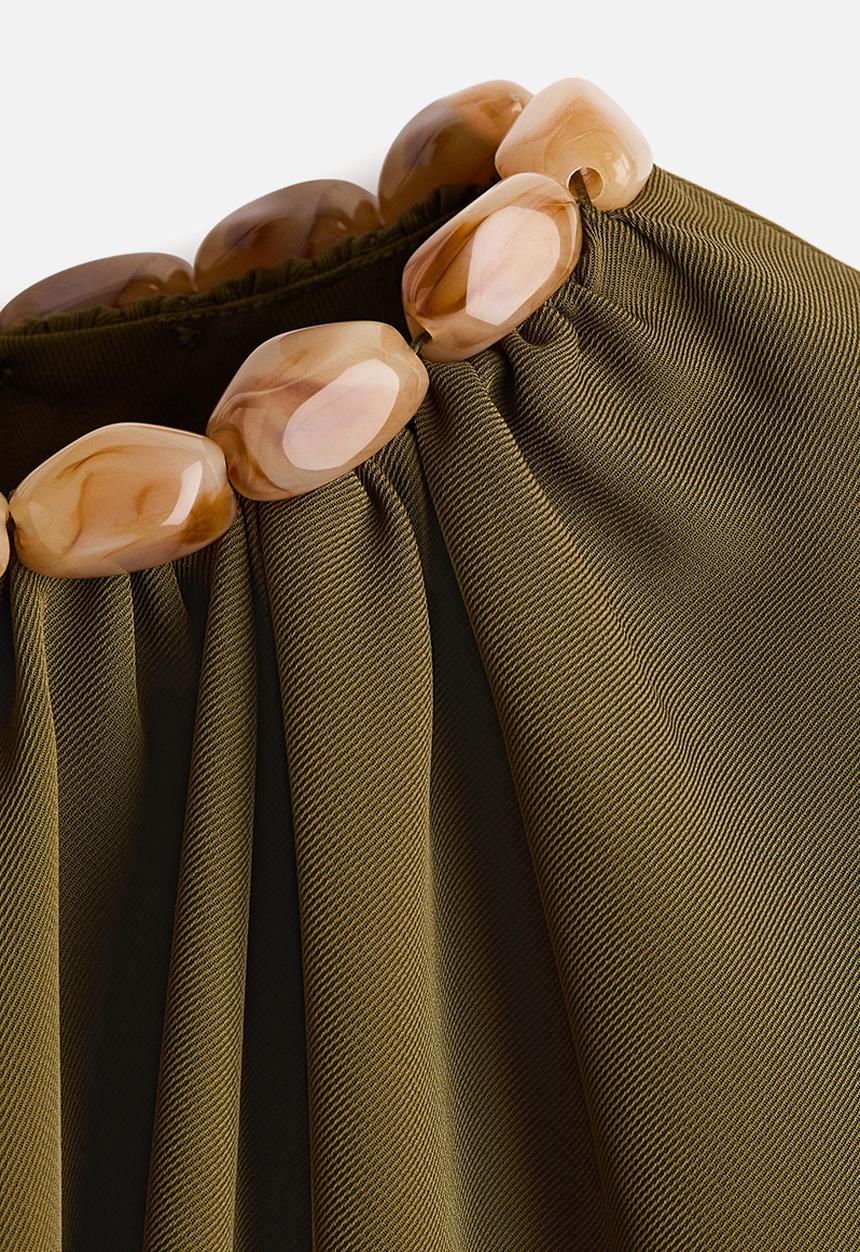 H&M - Bead-detail cape blouse - dark khaki green