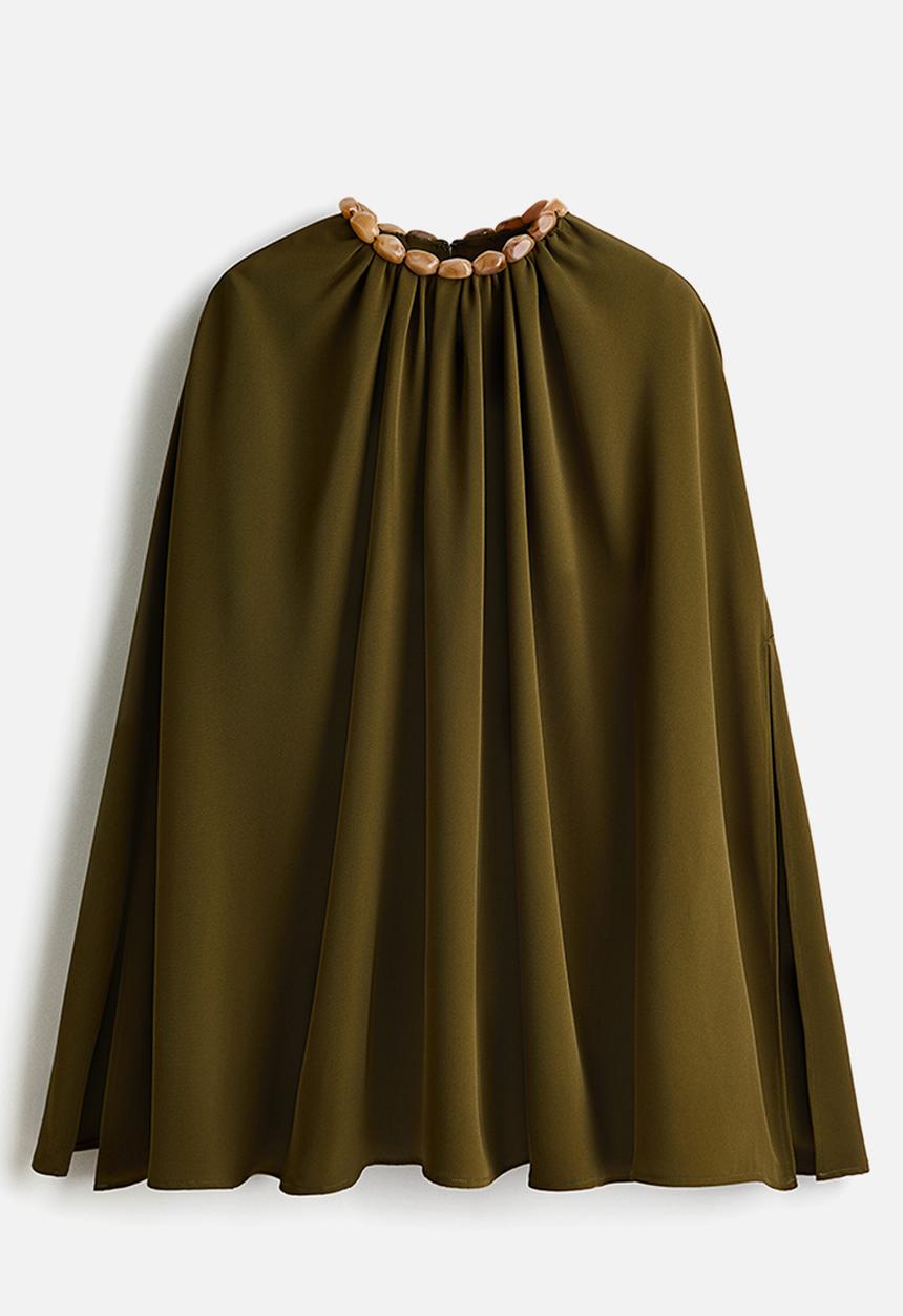 H&M - Bead-detail cape blouse - dark khaki green