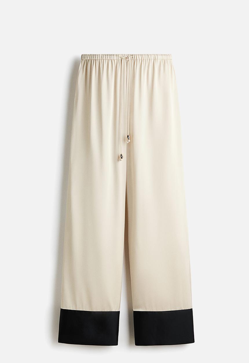 H&M - Wide drawstring trousers - cream & black