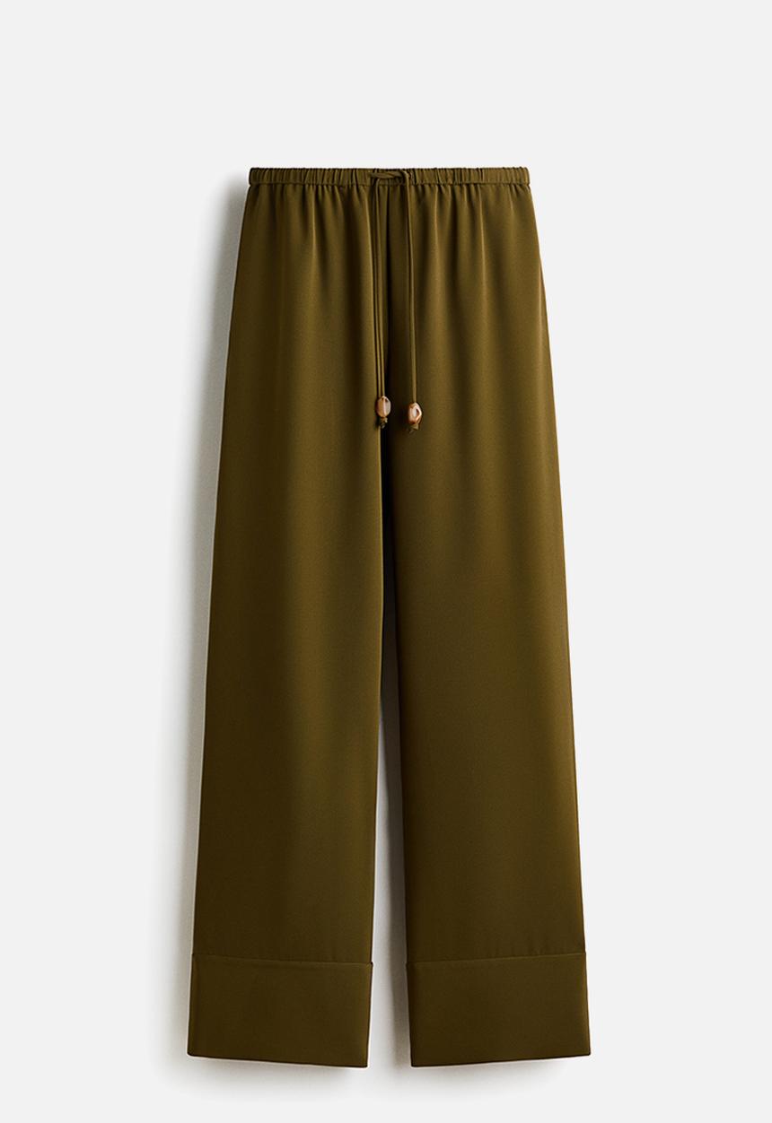 H&M - Wide drawstring trousers - dark khaki green