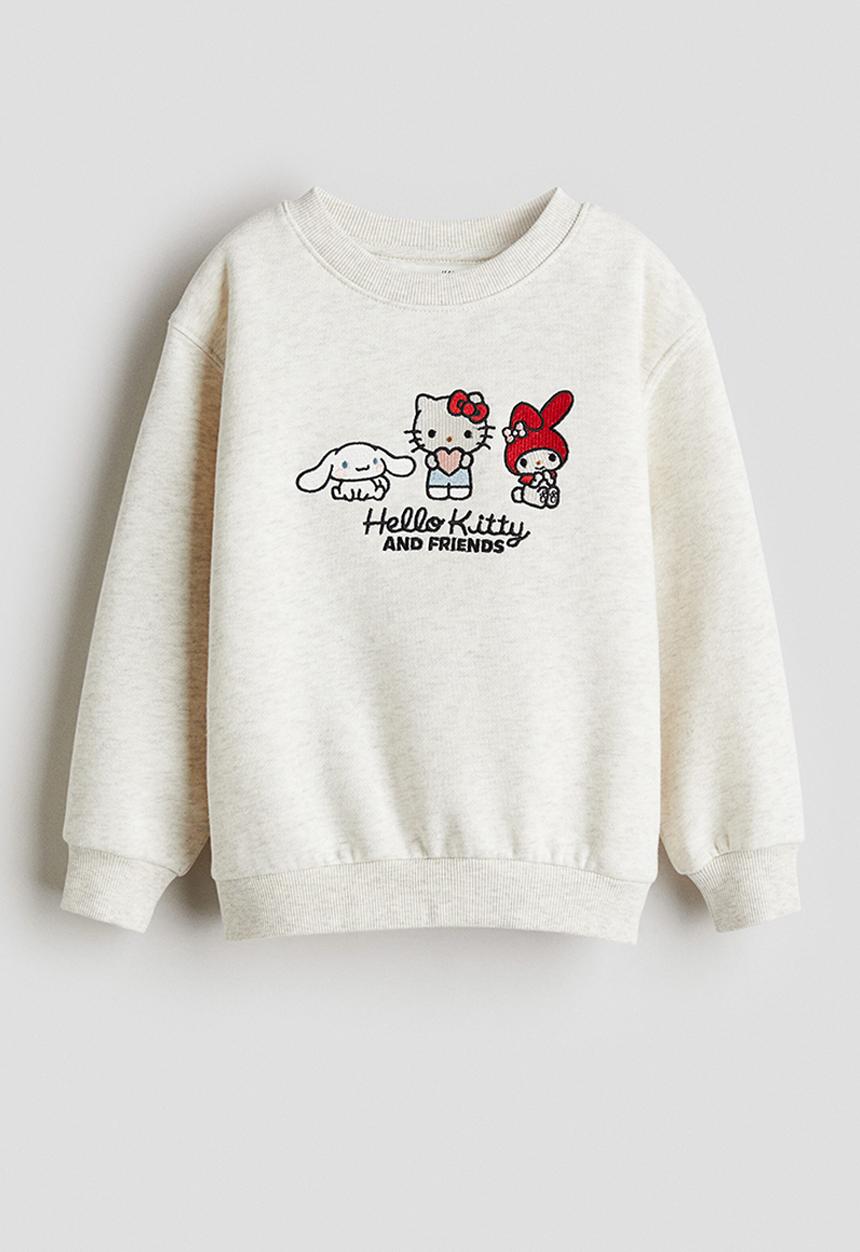 H&M - Motif-detail sweatshirt - light grey melange/hello kitty