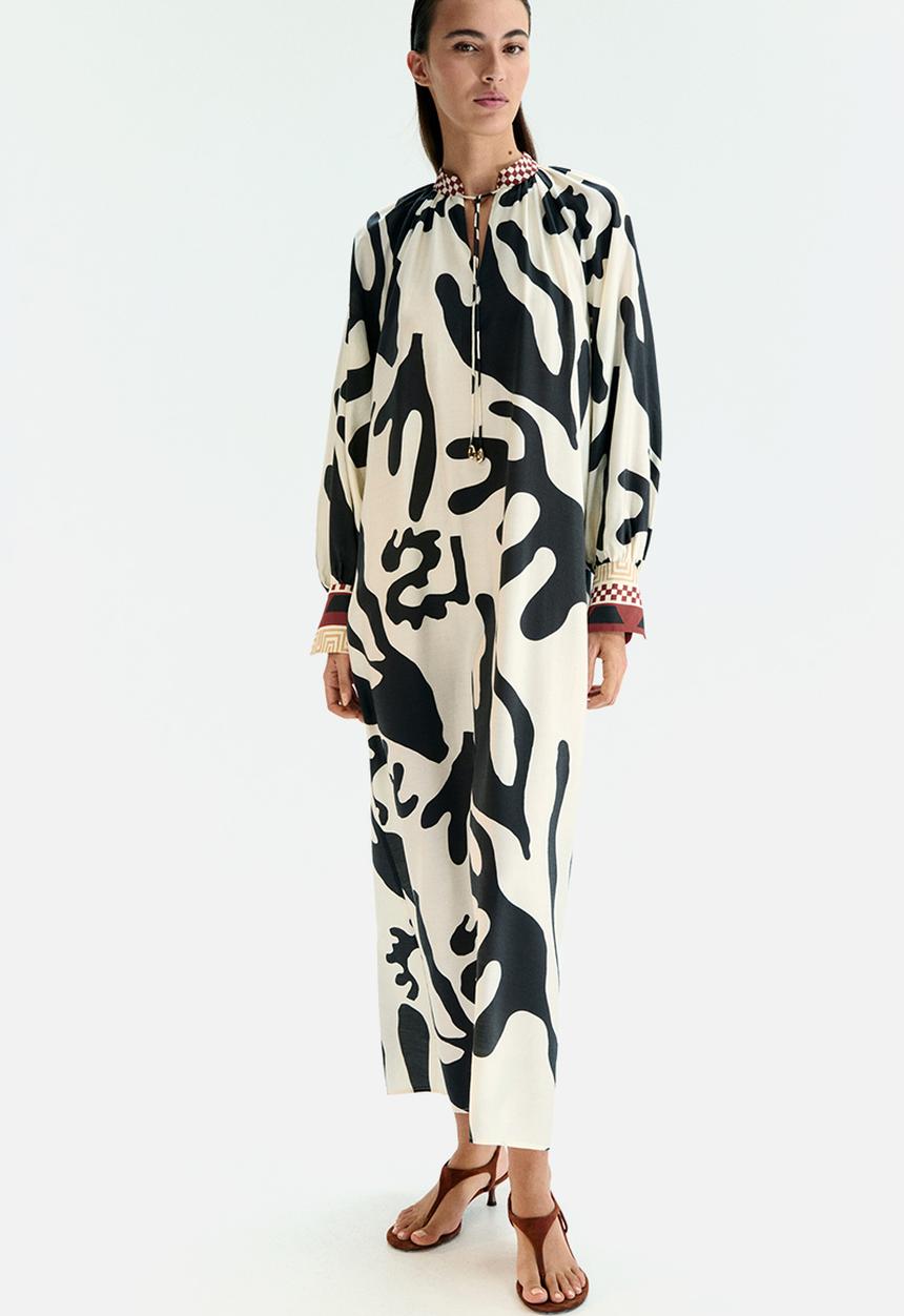 H&M - Loose-fit dress - cream & black patterned