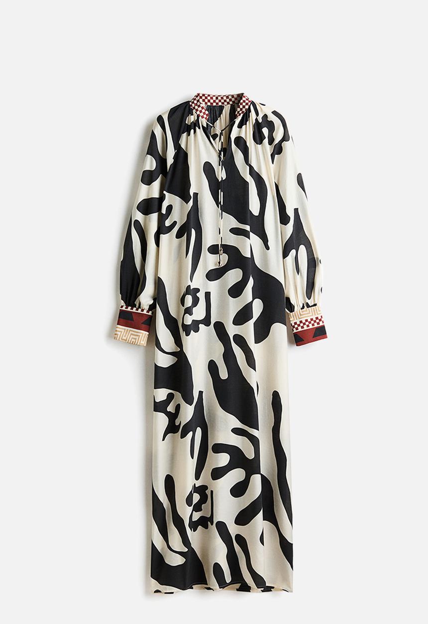 H&M - Loose-fit dress - cream & black patterned
