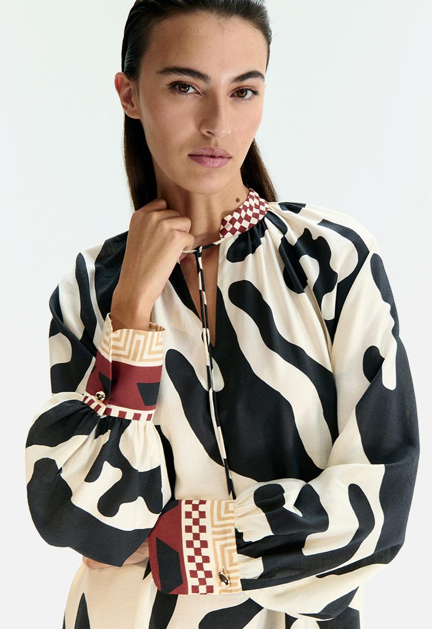 H&M - Loose-fit dress - cream & black patterned