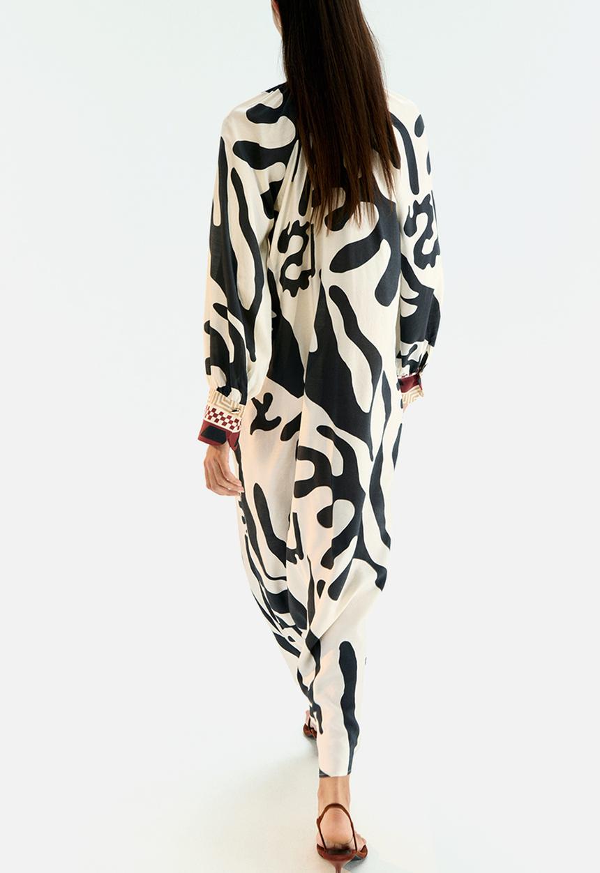 H&M - Loose-fit dress - cream & black patterned