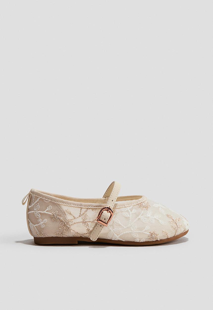 H&M - Embroidered mary janes - light beige/floral