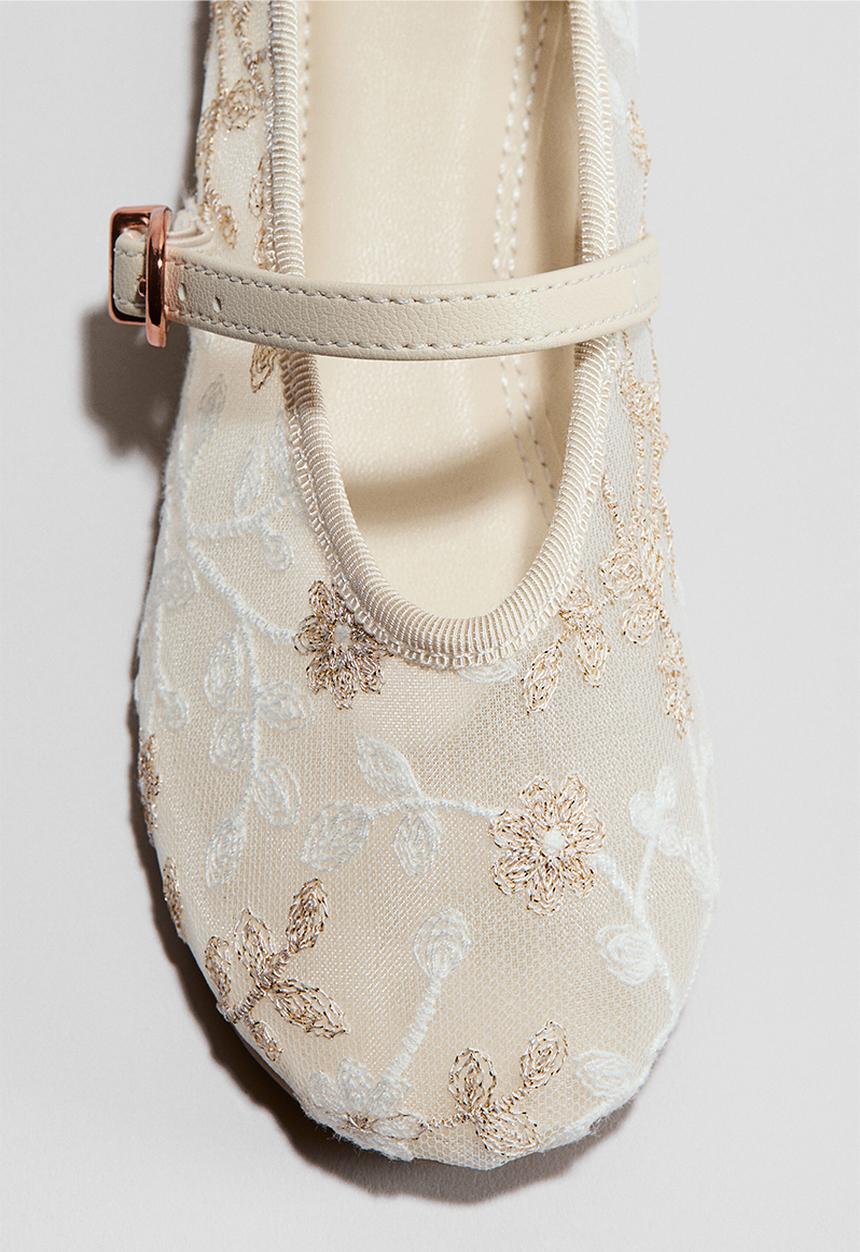H&M - Embroidered mary janes - light beige/floral