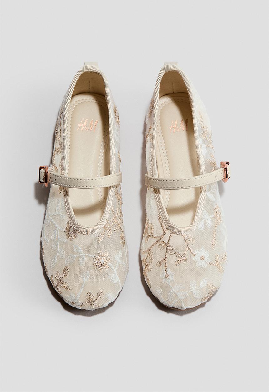 H&M - Embroidered mary janes - light beige/floral