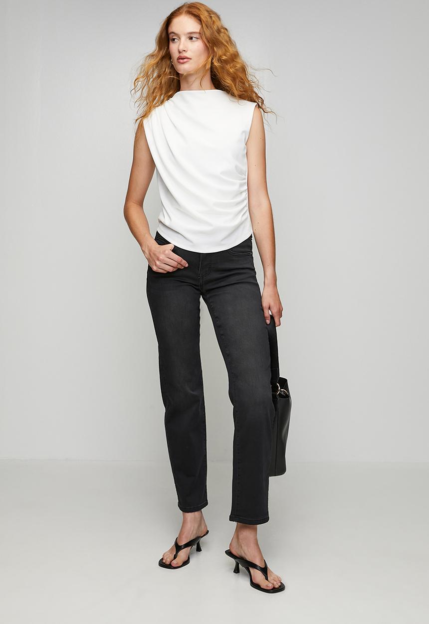 Stella Morgan - Mid Waist Straight Leg Denim Jean - Black
