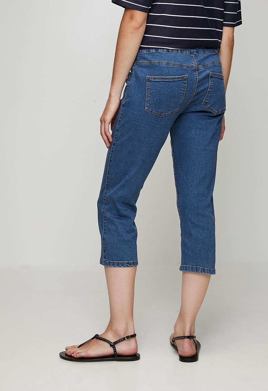 Stella Morgan - Wide Waistband Crop Length Pull On Denim Jegging - Mid Denim