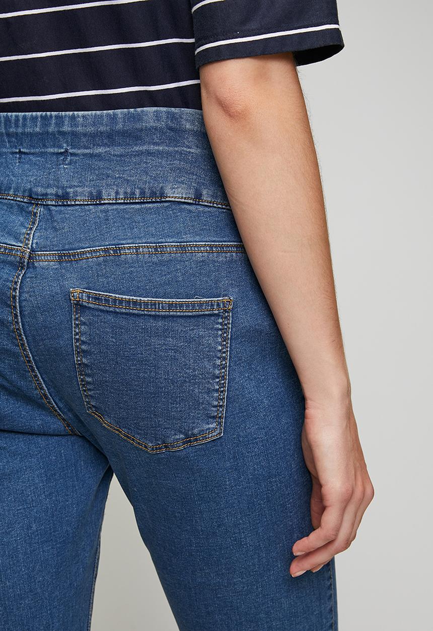 Stella Morgan - Wide Waistband Crop Length Pull On Denim Jegging - Mid Denim