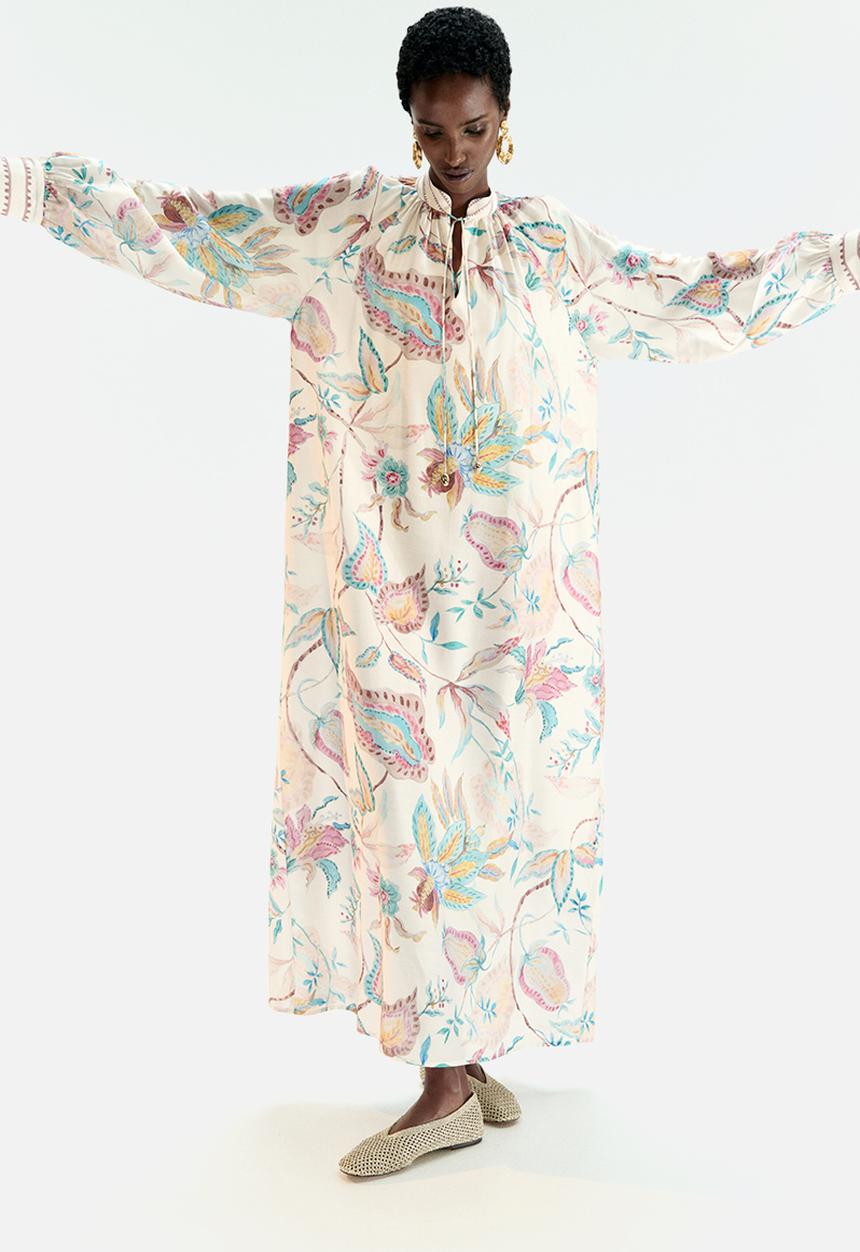 H&M - Loose-fit dress - light beige floral 