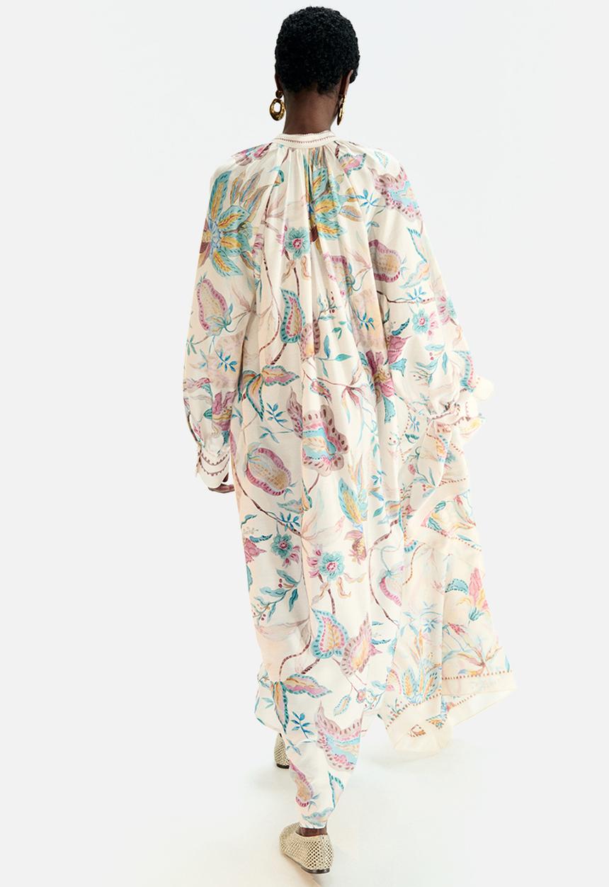 H&M - Loose-fit dress - light beige floral 