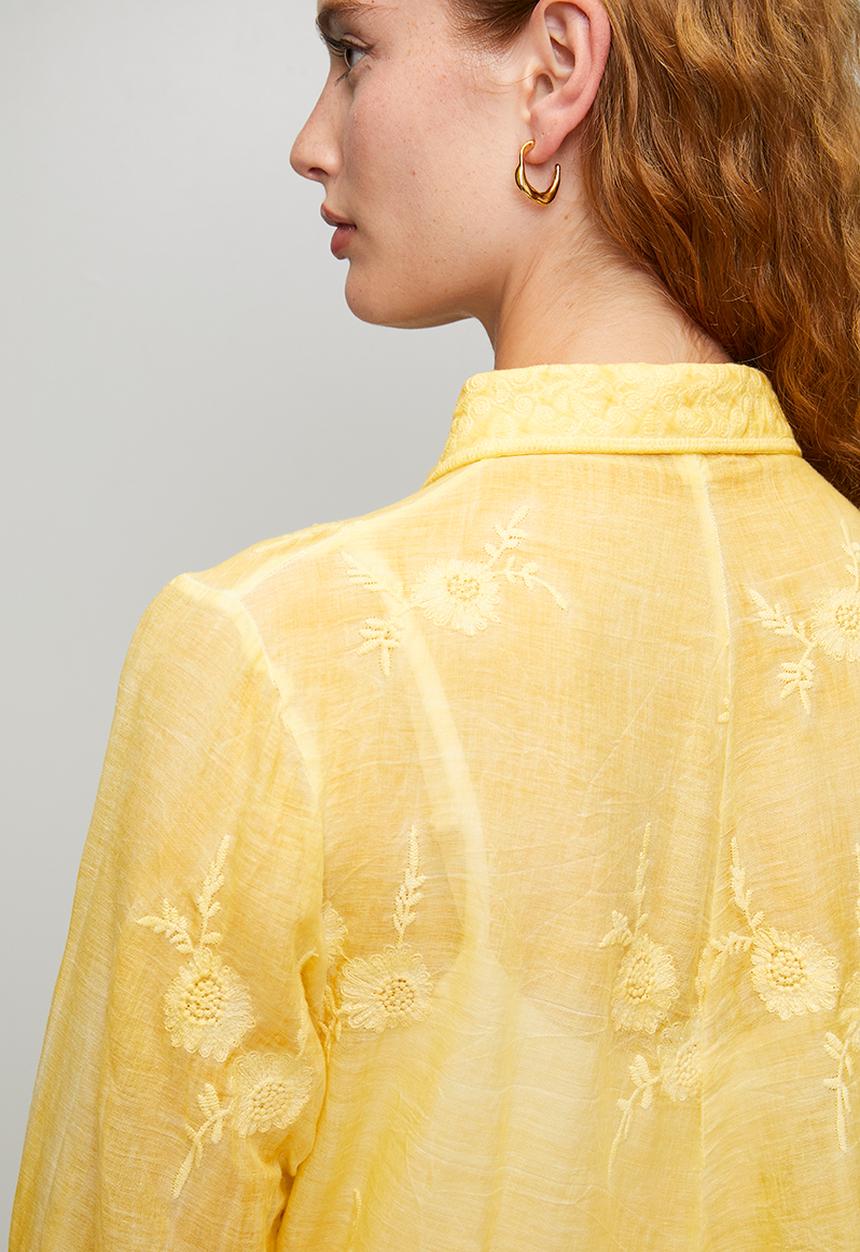 Stella Morgan - L/S Embroidered Voile Blouse With Hem And Sleeve Scallop - Yellow
