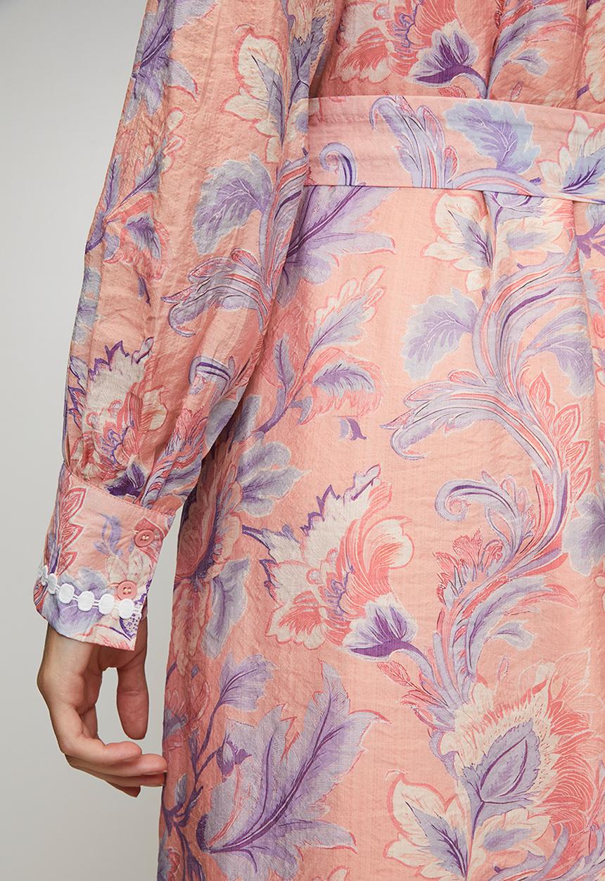 Stella Morgan - L/S Lightweight Button Through Maxi Dress With Belt And Trim Detail - Multi White