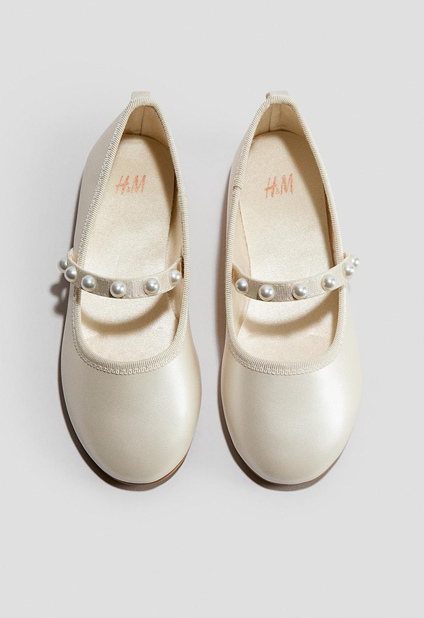 H&M - Bead-embellished ballet flats - cream