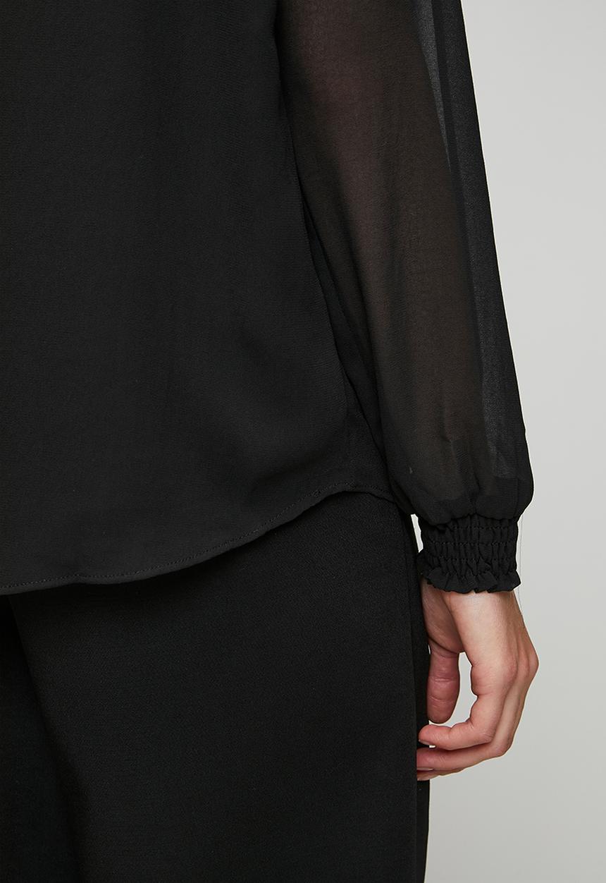 Stella Morgan - L/S Sheer Blouse With Embelishment On High Neck - Black