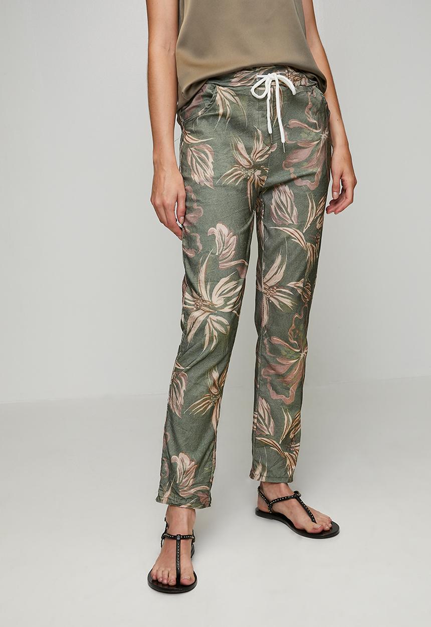 Stella Morgan - Made In Italy Drawcord Printed And Creased Jogger - Khaki
