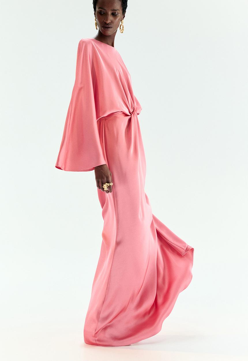 Twist-detail satin dress - pink - 1323472001